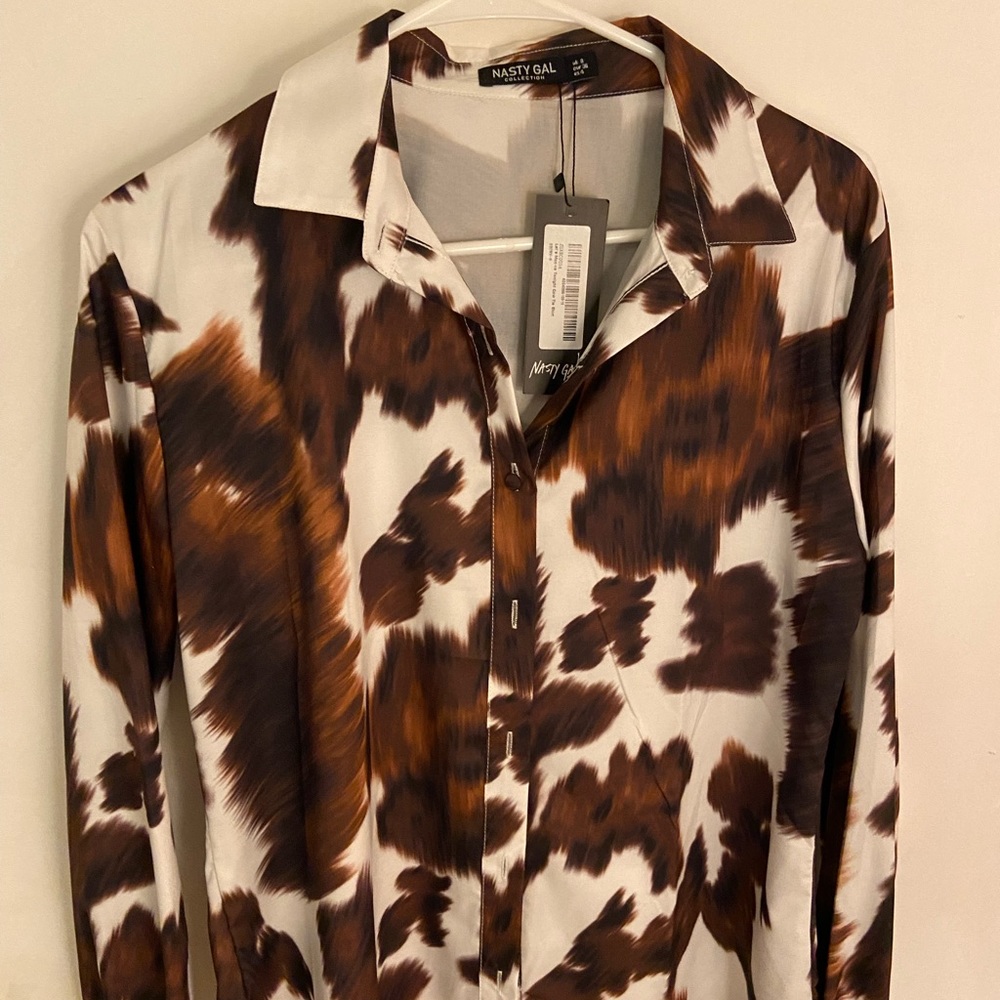 Nastygal Cow Print Button Up Shirt